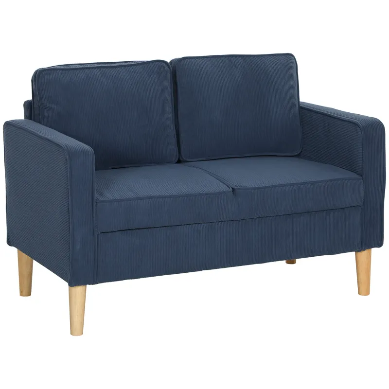 Compact 2-Seater Blue Corduroy Sofa with Under-Seat Storage
