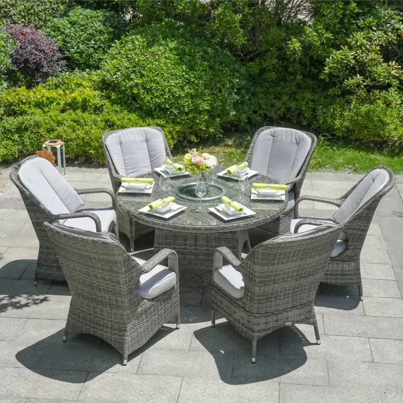 Palma 6-Seater Round Rattan Garden Dining Set with Lazy Susan