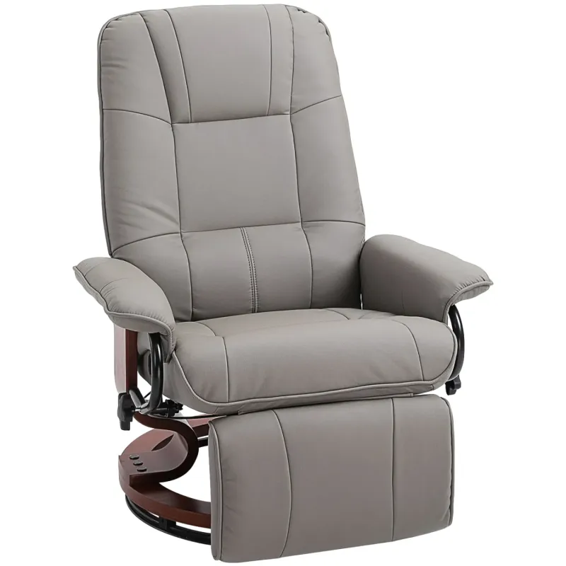 360° Swivel Recliner Chair with Matching Footstool - Grey Faux Leather