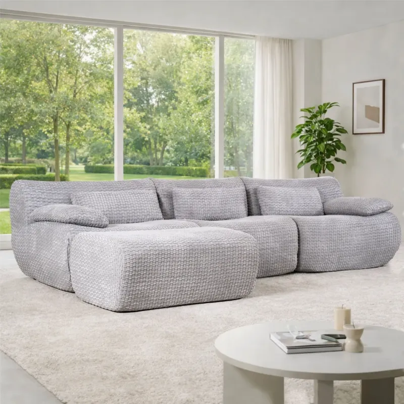 Softy Modular 4-Seater Fabric Sofa Set with Chaise and Ottoman