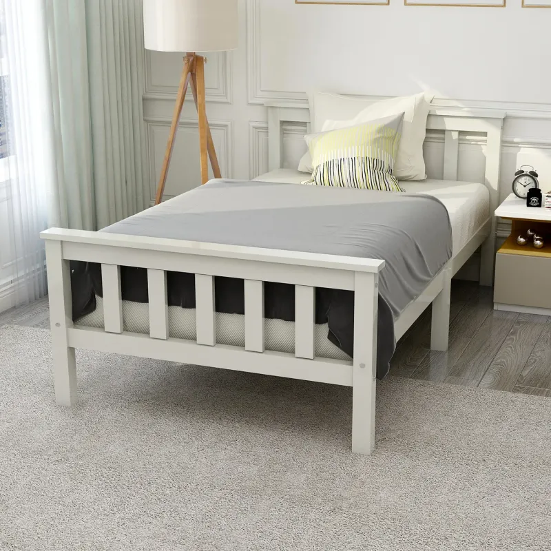 Solid Pine Bed Frame, Single, in White, with Slatted Base