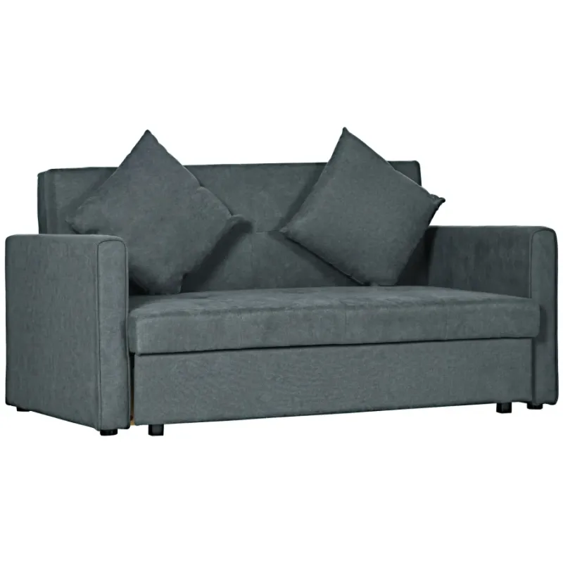 2 Seater Velvet Sofa Bed with Hidden Storage and 2 Cushions - Dark Grey