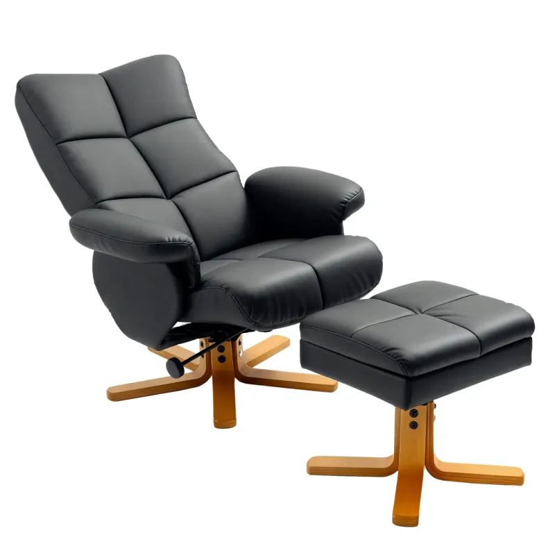  Swivel Recliner Armchair with Hidden Storage Ottoman - Black
