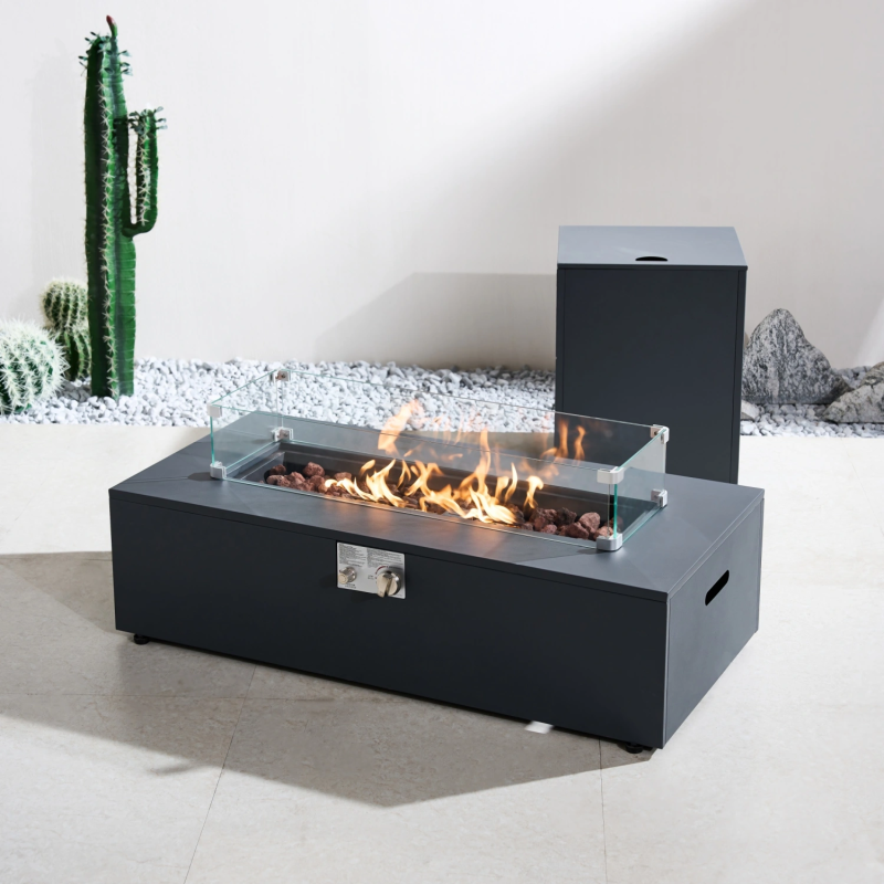 Zenith Modular Steel Gas Fire Pit Table Set with Side Table