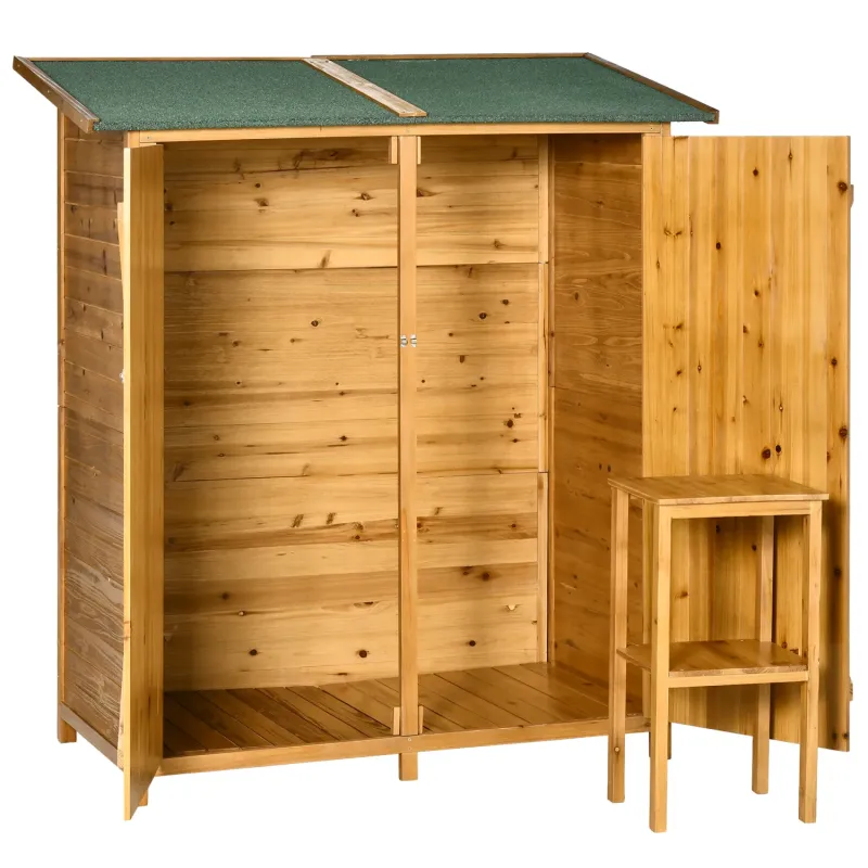  Fir Wood Garden Storage Shed with Removable Work Table - Natural