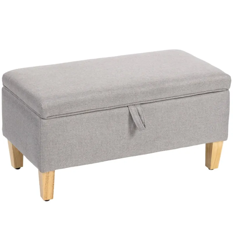  30L Storage Ottoman Bench with Padded Top and Rubberwood Legs - Light Grey