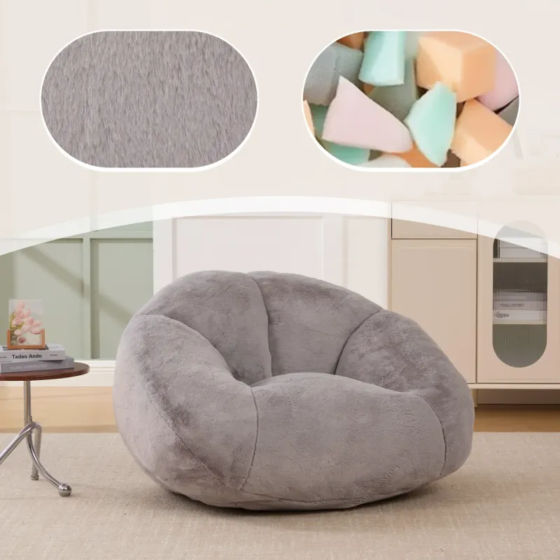 Large Shell-Shaped Memory Foam Bean Bag Chair with Faux Fur Cover