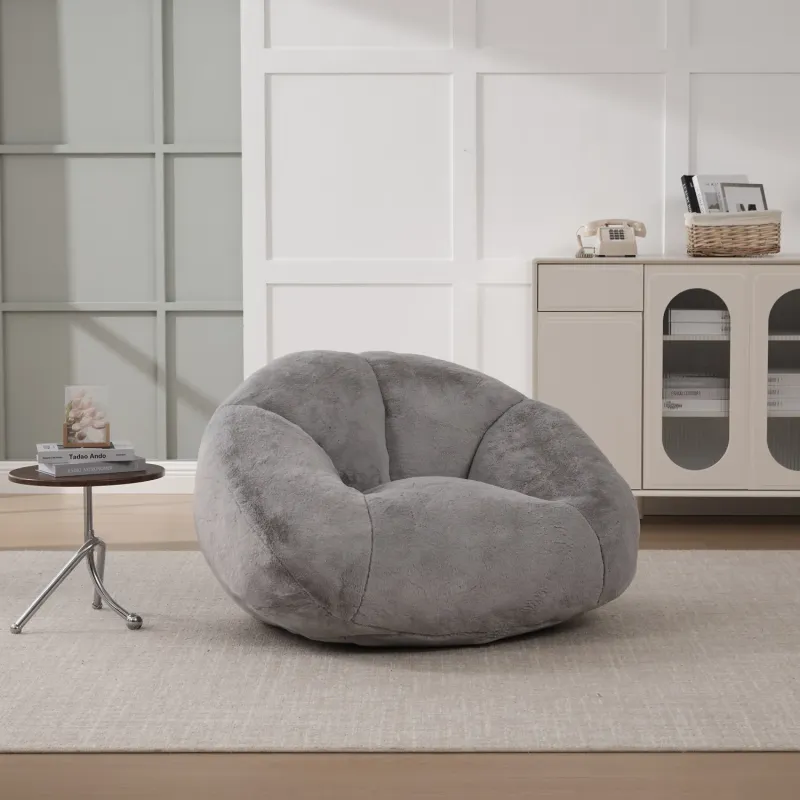 Large Shell-Shaped Memory Foam Bean Bag Chair with Faux Fur Cover
