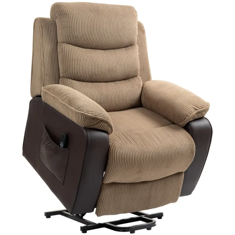 Oversized Electric Power Lift Riser Recliner Armchair with Patchwork Design - Brown