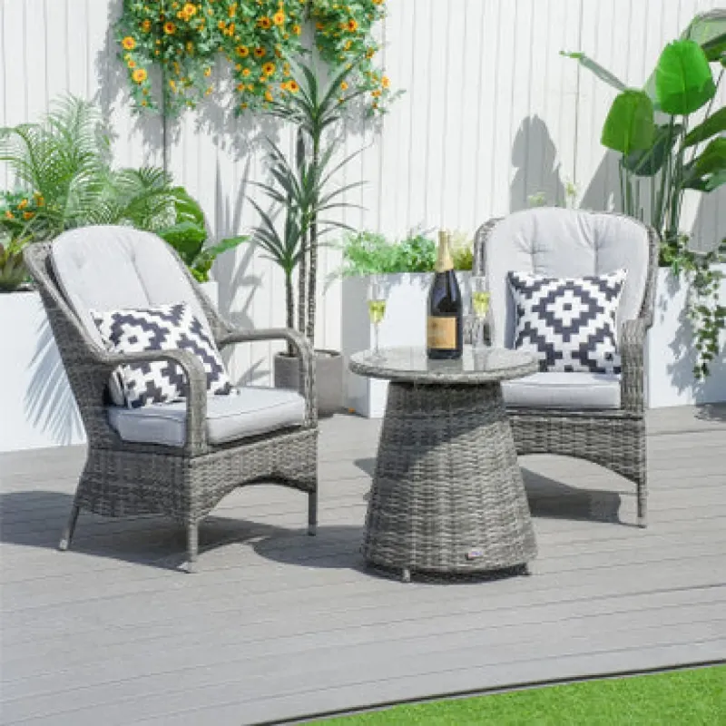 Parma 3-Piece Grey Rattan Garden Bistro Set with Aluminium Frame