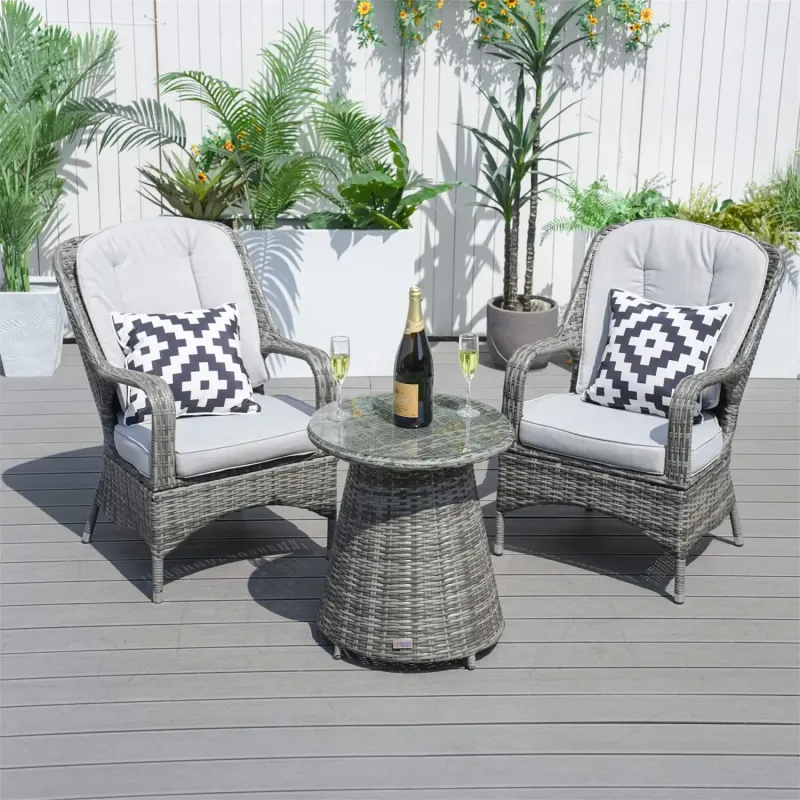 Palma 3-Piece Grey Rattan Garden Bistro Set with Aluminium Frame
