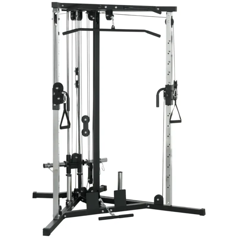 Multi-Functional Home Gym Station with Adjustable Dual Pulleys & Pull Up Bar