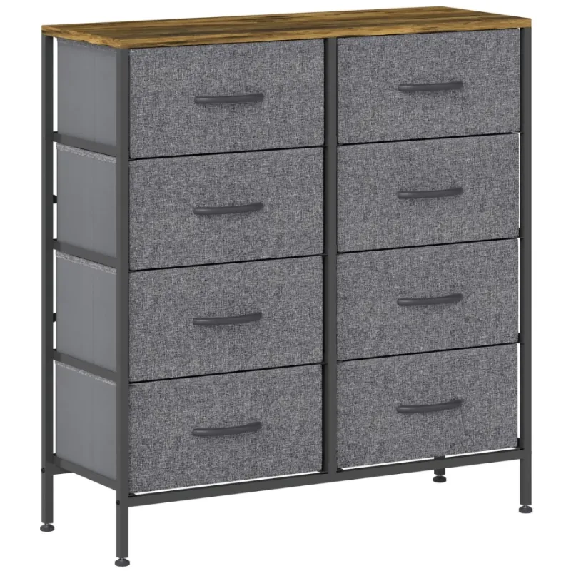 8 Drawer Fabric Chest of Drawers with Steel Frame and Rustic Wood-Effect Top