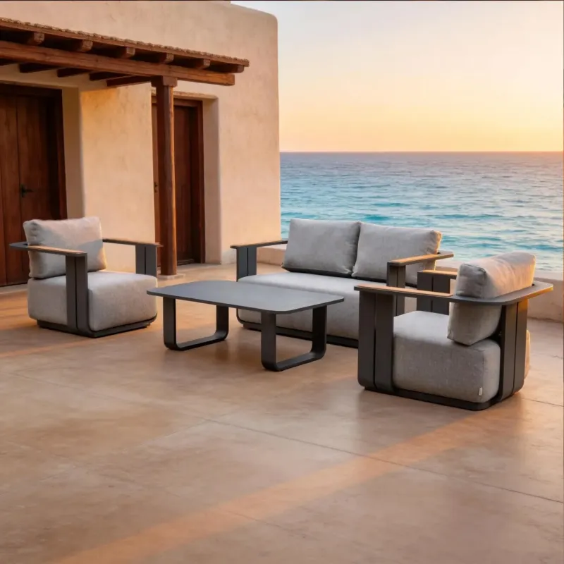 Varel 4-Piece Aluminium Garden Lounge Set with Teak Armrests and Talara Coffee Table