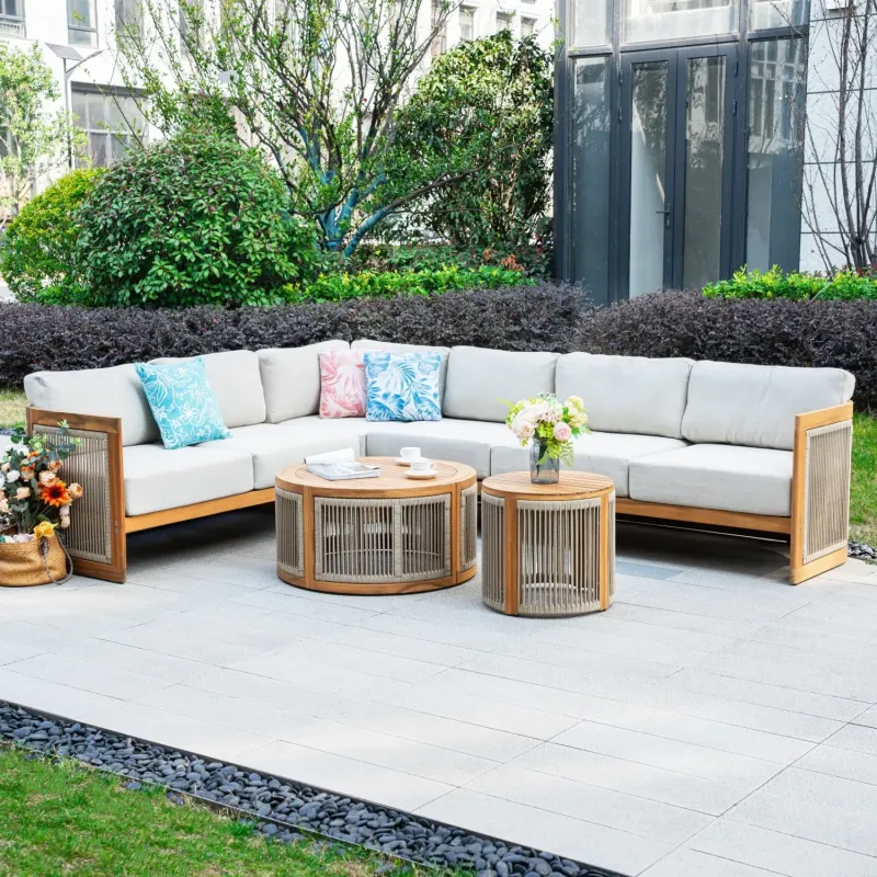 Caven 5-Seater Modular Solid Wood Garden Sofa Set with Reclining Daybed Seats