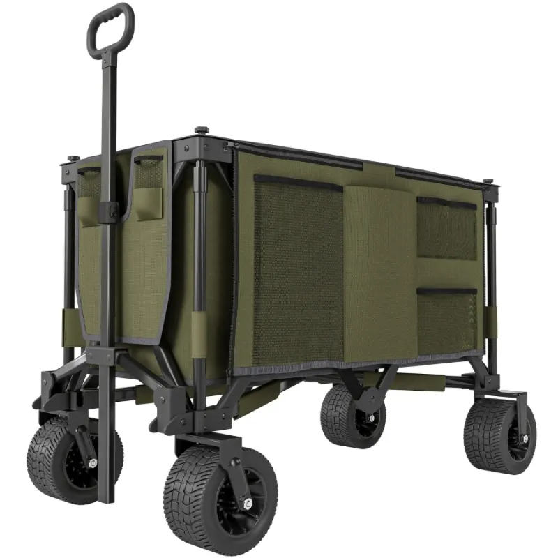 Heavy Duty Folding Garden Trolley - Collapsible Utility Wagon with 100kg Capacity, Green