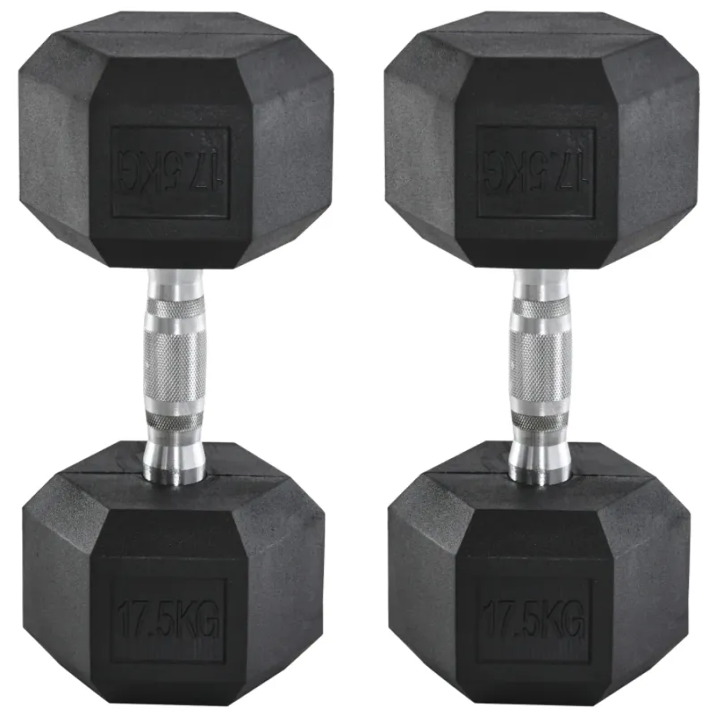 Pair of 17.5kg Rubber Hex Dumbbells