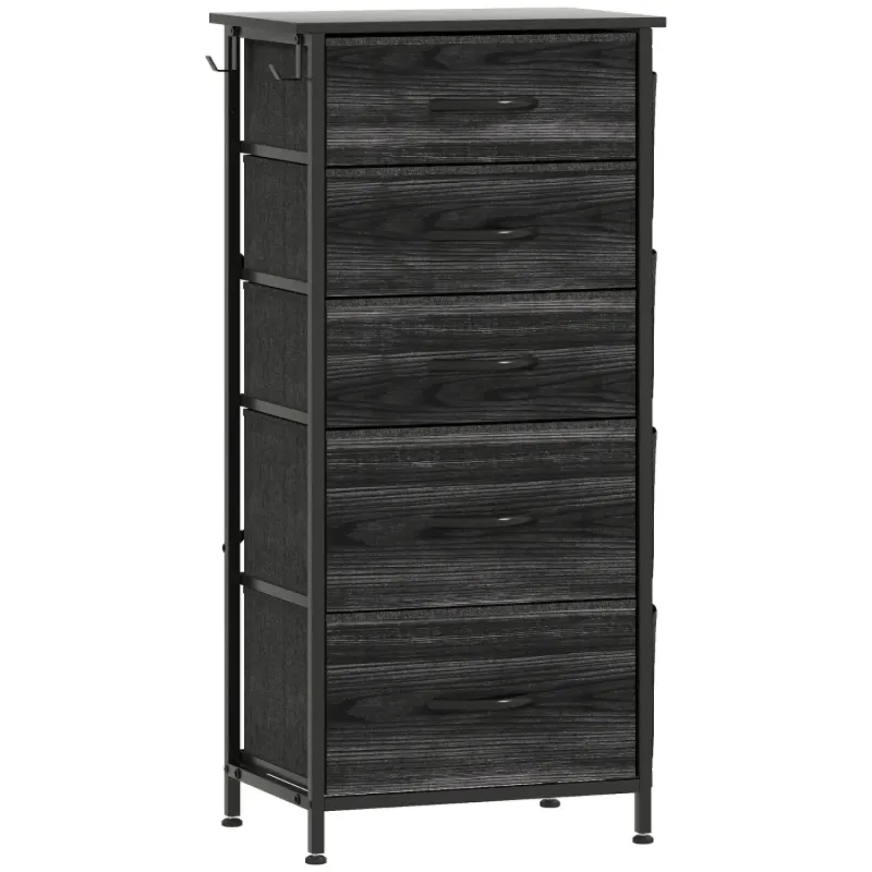 5-Drawer Fabric Chest of Drawers with Side Pockets - Black