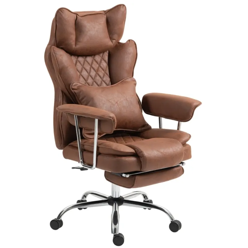 Leathaire Reclining Executive Office Chair with Footrest and Lumbar Support - Dark Brown