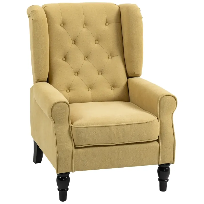  Retro Wingback Accent Chair - Button Tufted Upholstered Armchair - Yellow
