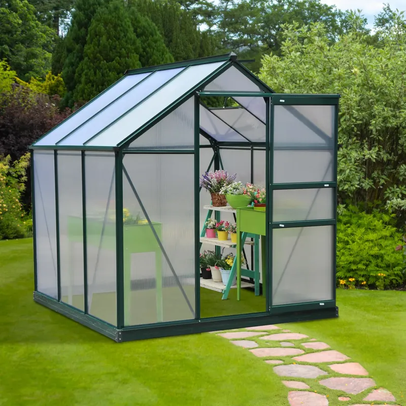  6ft x 6ft Polycarbonate Greenhouse with Aluminium Frame and Foundation - Dark Green
