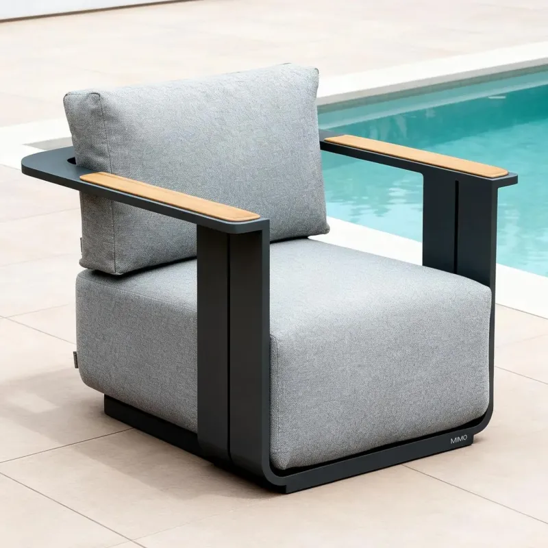 Varel Aluminium Garden Armchair with Teak Armrests and 36cm Cushion