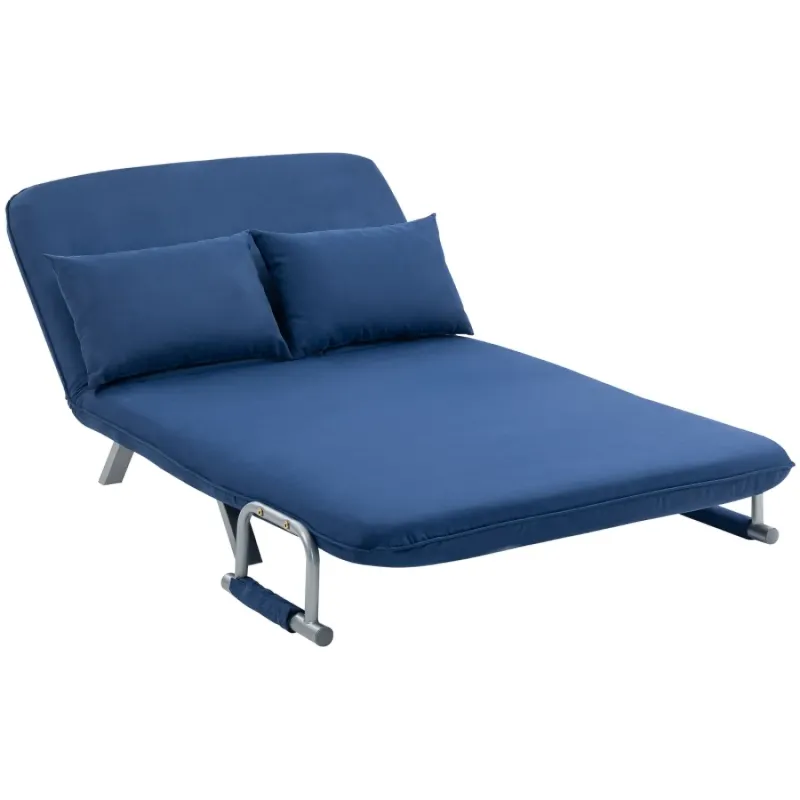  2-Seater Faux Suede Click-Clack Sofa Bed - Dark Blue