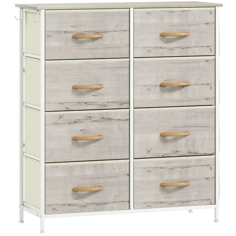 8-Drawer Fabric Chest of Drawers with Side Pockets - Natural Wood Finish