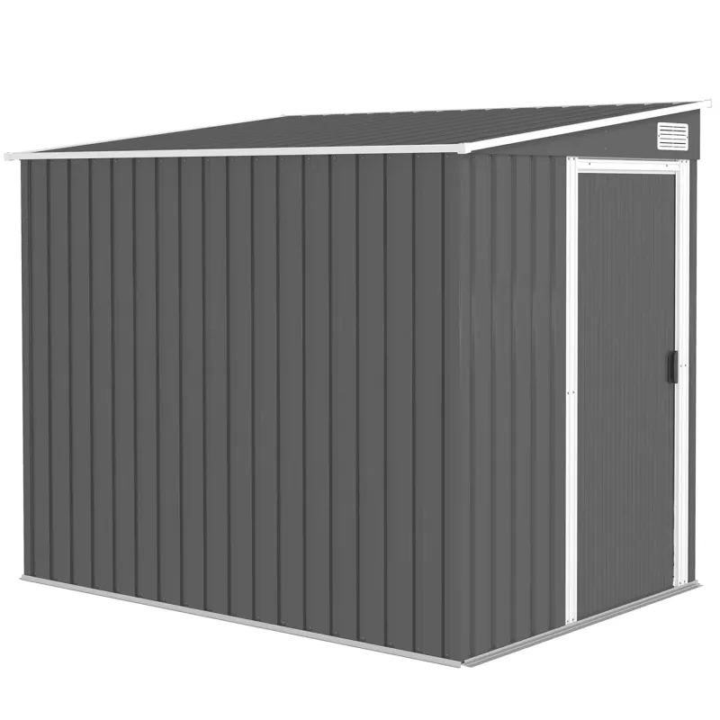  7 x 5ft Galvanised Metal Garden Shed with Sliding Door & Internal Shelving - Dark Grey