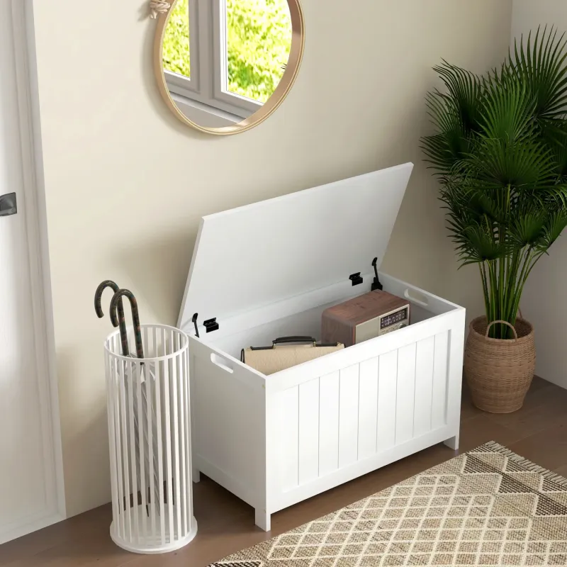  White Wooden Storage Chest - Toy Box and Blanket Trunk with Safety Hinges