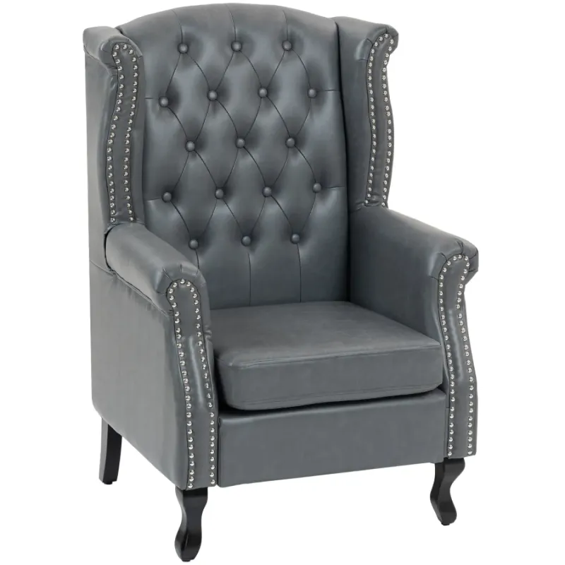  Wingback Chesterfield Accent Chair with Nailhead Trim - Grey
