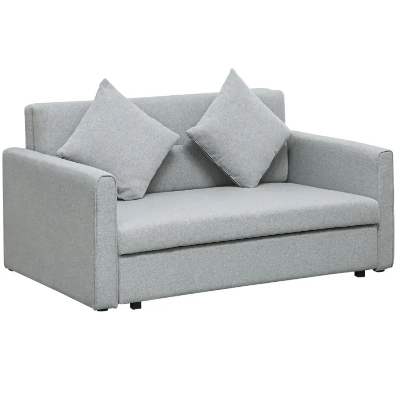 2 Seater Sofa Bed with Hidden Storage - Light Grey Linen-Feel Fabric