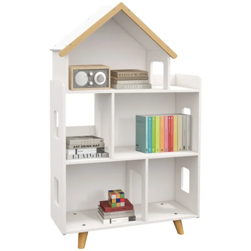 3-Tier Kids' Toy Storage Shelf and Bookcase with 6 Cubes - White