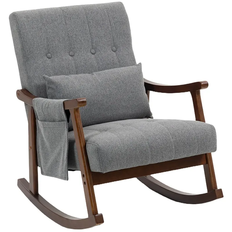 Wood Frame Rocking Chair with Side Pocket - Grey