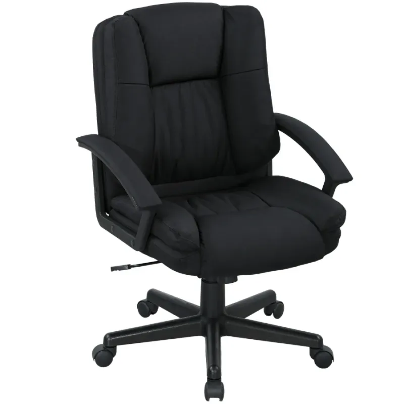 Linen-Look High-Back Padded Office Chair with Adjustable Height - Black