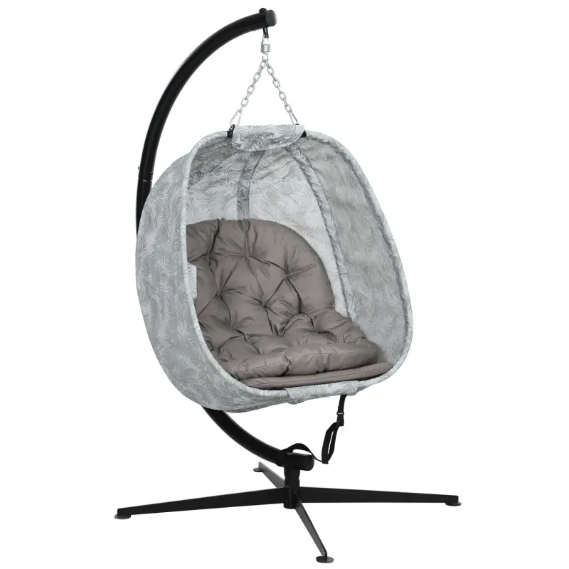  Hanging Egg Chair with Folding Basket, Stand and Cup Holder - Sand Brown