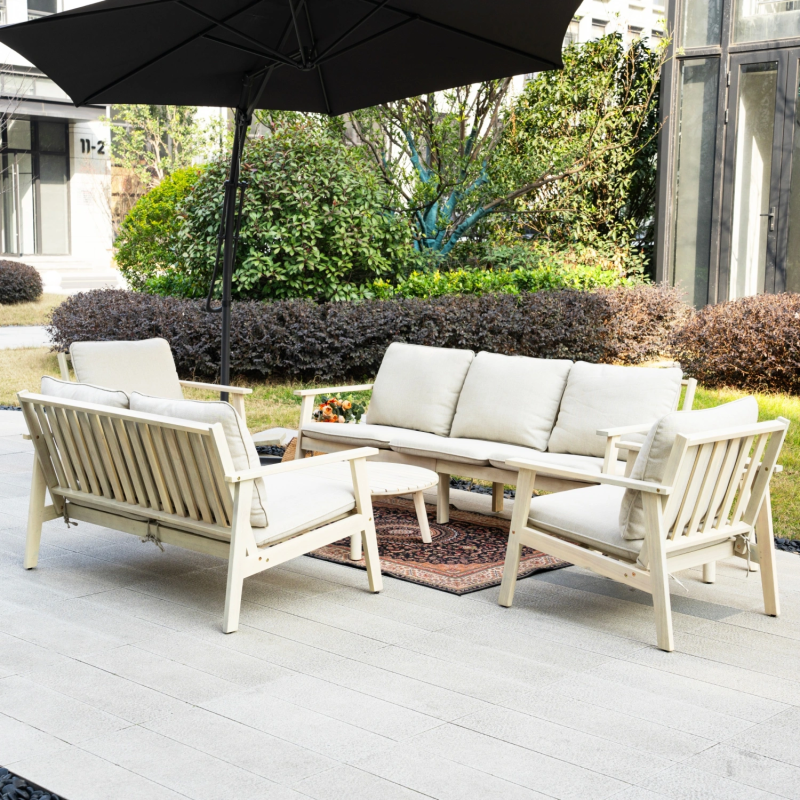 Toledo 7-Seater Wooden Garden Lounge Set with Round Coffee Table & Side Table