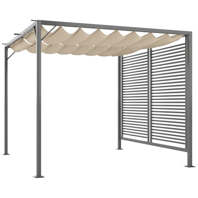  3m x 2.8m Metal Garden Pergola with Retractable Canopy - Beige