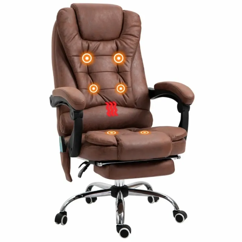Vinsetto 6-Point Heated Massage Executive Office Chair with Footrest - Brown