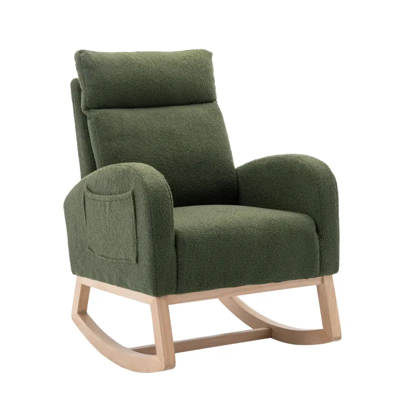Mid-Century Modern Teddy Fabric Rocking Chair - Green