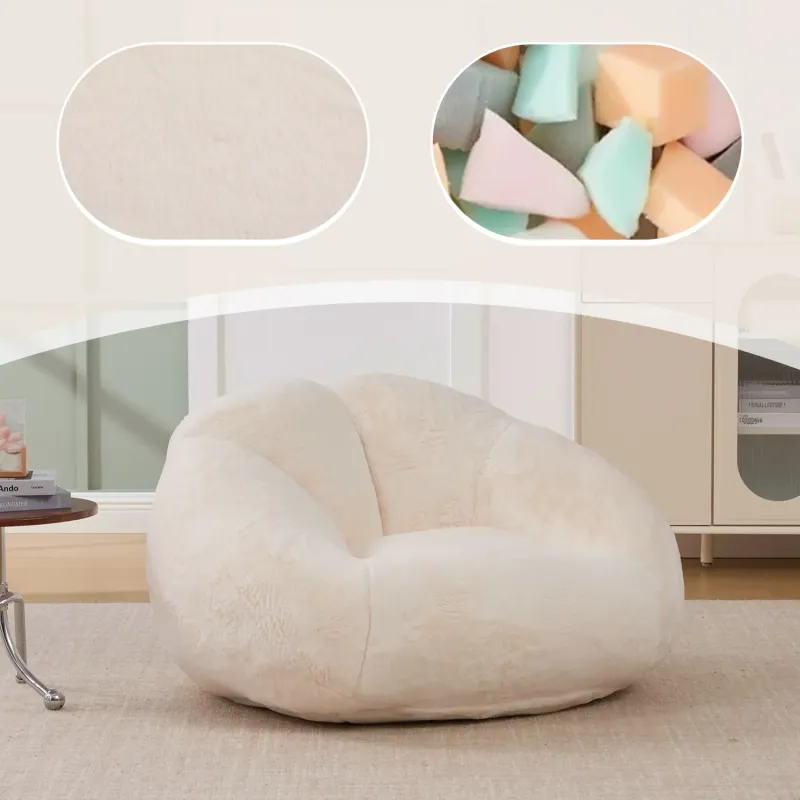 Shell-Shaped Faux Fur Bean Bag Chair with Memory Foam - 100cm Adult Lounge Sofa