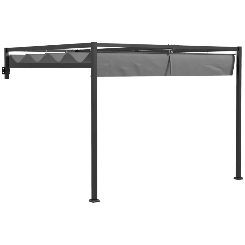  3m x 4m Lean To Steel Pergola with Retractable Canopy - Dark Grey