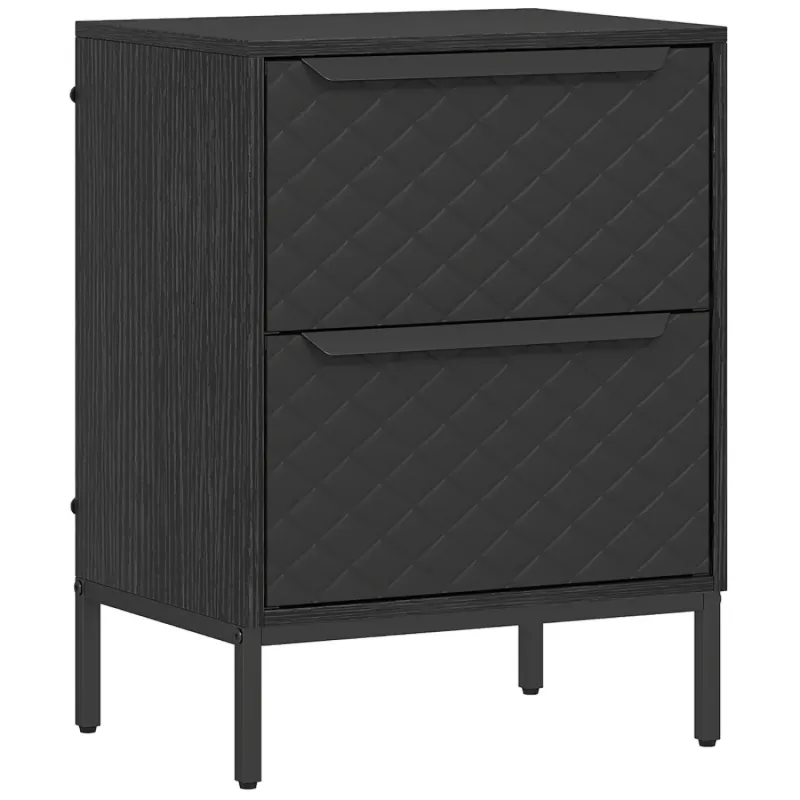  2-Drawer Fabric Chest of Drawers with Faux Leather Fronts - Black