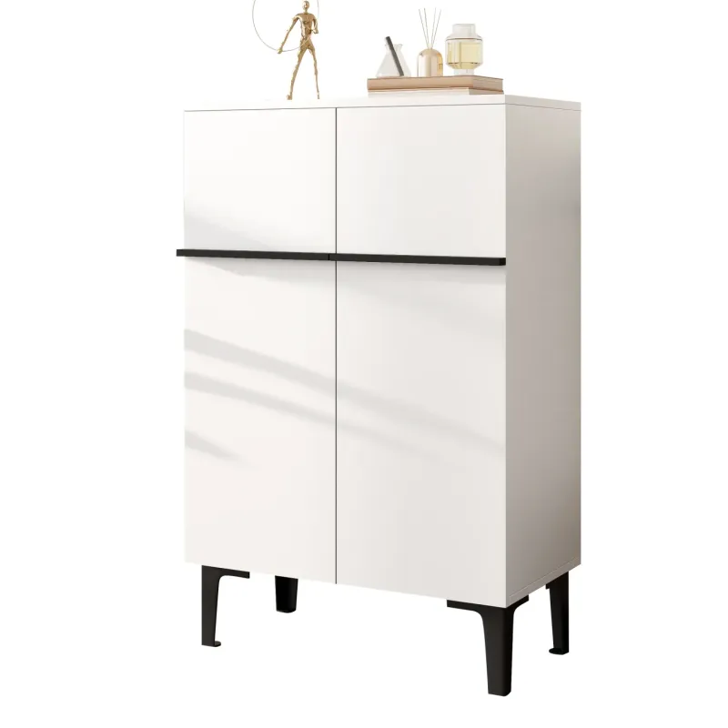 Modern 2-Door Shoe Cabinet with Adjustable Shelves - White & Black