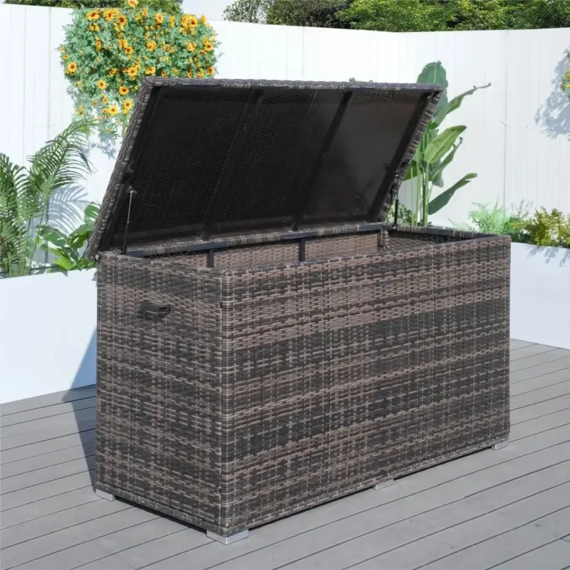 Extra Large 983L Weatherproof Rattan Garden Storage Box - Grey