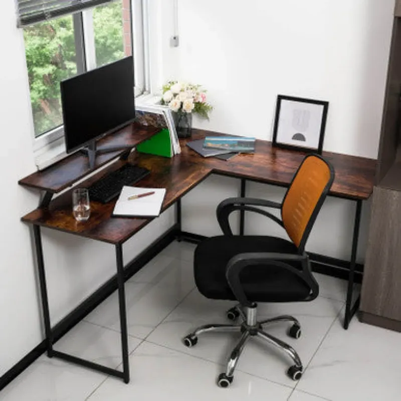 Modern L-Shaped Black Corner Computer Desk - Home Office Workstation