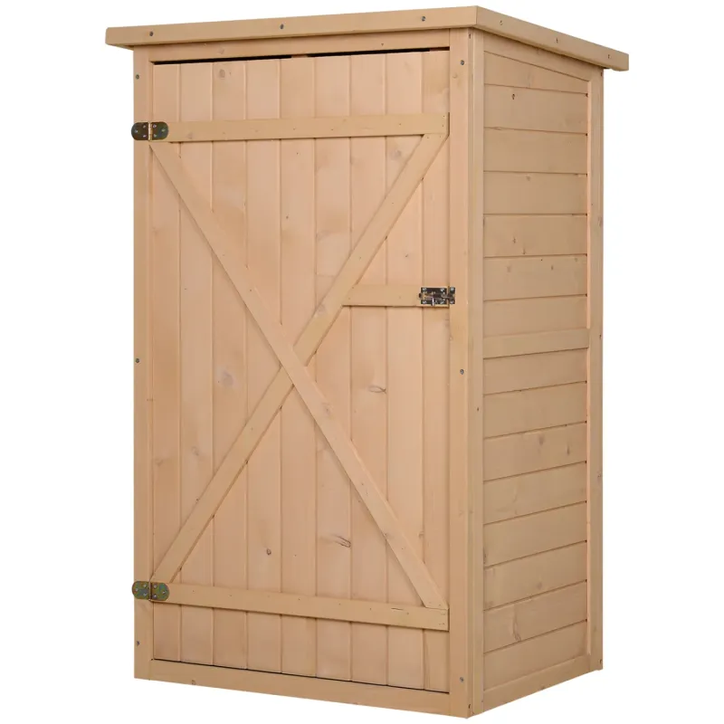  115cm Compact Wooden Garden Storage Shed - Fir Wood Tool Cabinet with Shelves