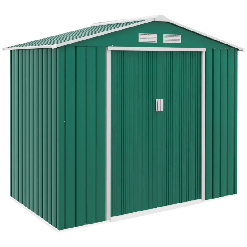  7 x 4ft Metal Garden Shed with Foundation Kit & Lockable Double Doors - Green