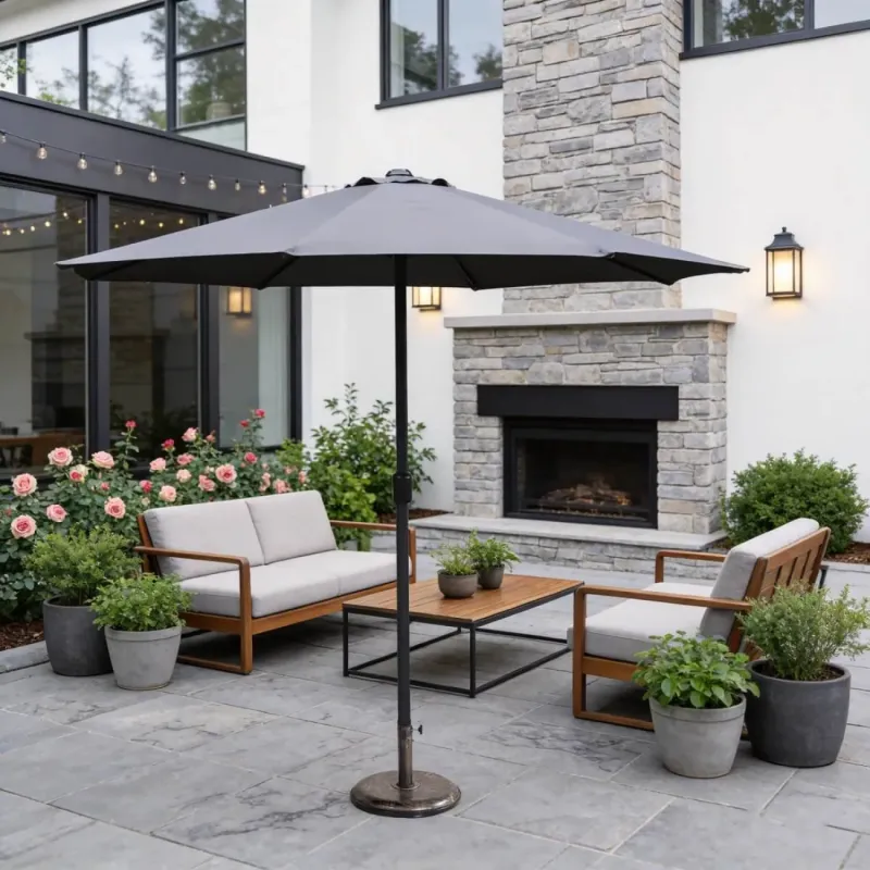 Straight Pole Garden Parasol with Crank Handle and Vented Canopy