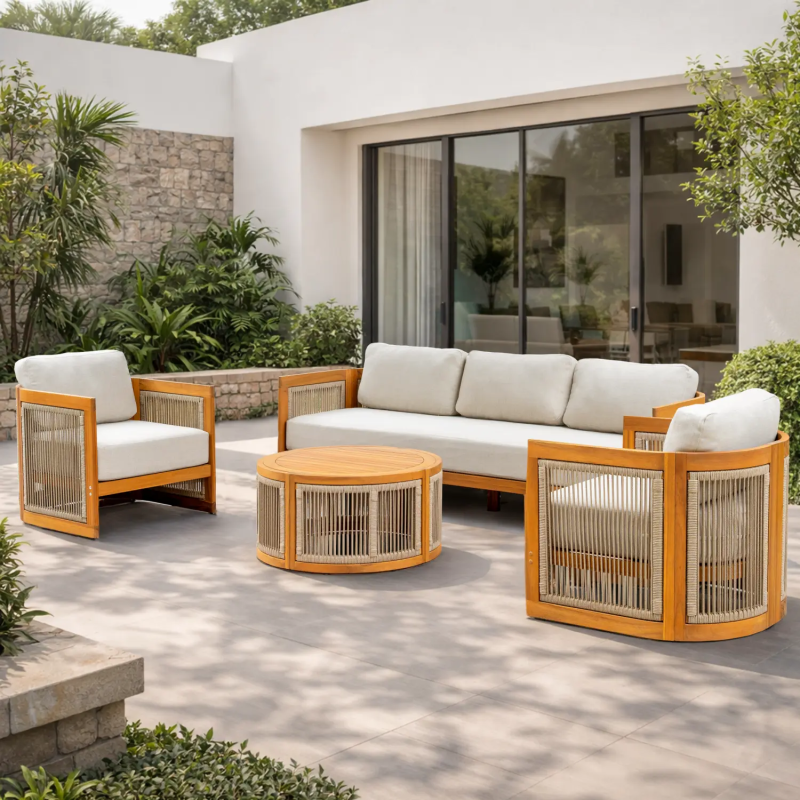 Caven 5-Seater Solid Wood Garden Sofa Set with Storage Coffee Table